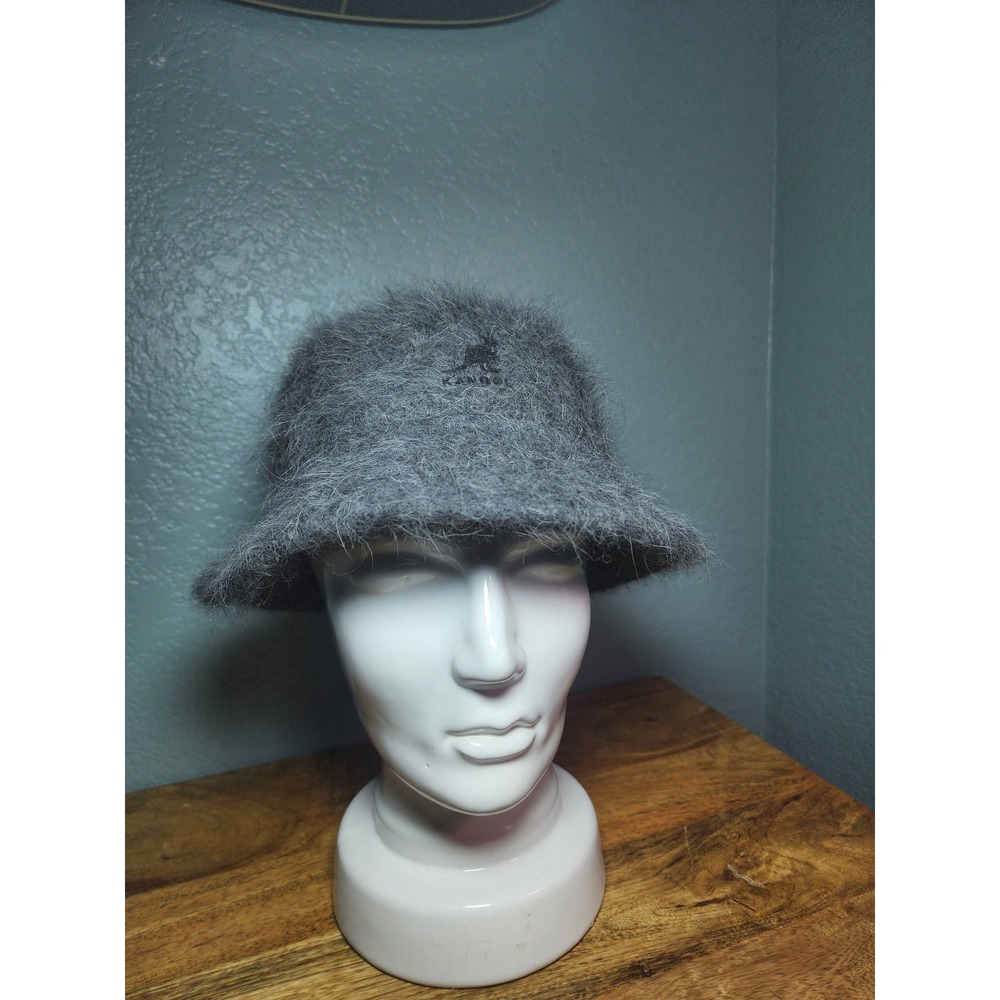 Vintage 80s Red Dragon 100% Angora Fuzzy Bucket Hat Grey Kangol